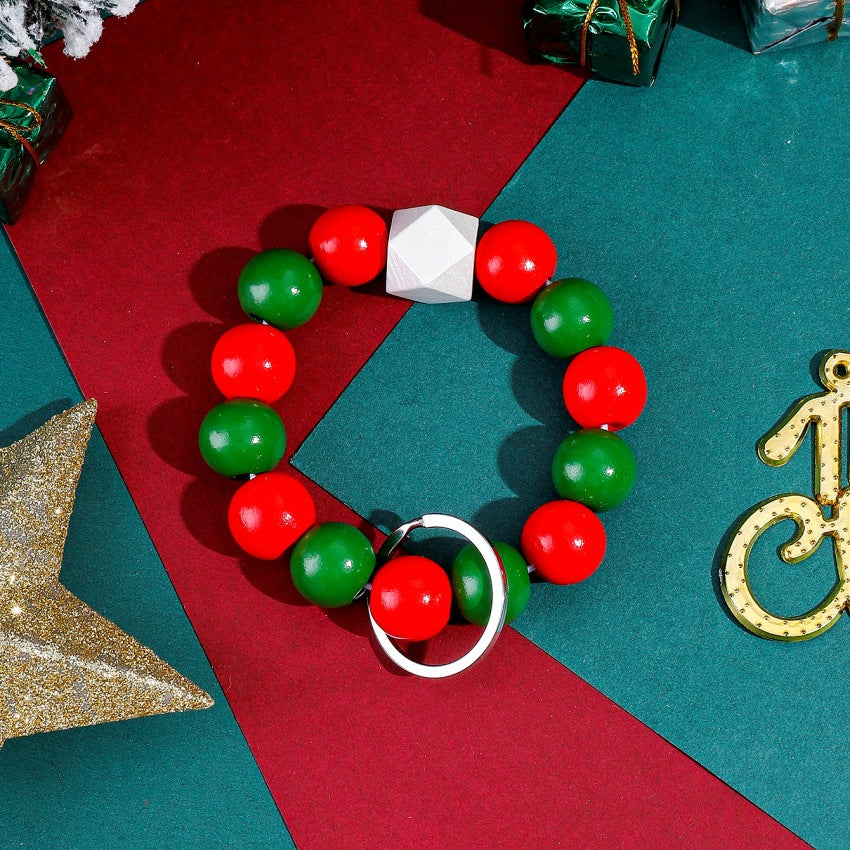 Wholesale Christmas Wood Beads Beaded Wrist Keychain